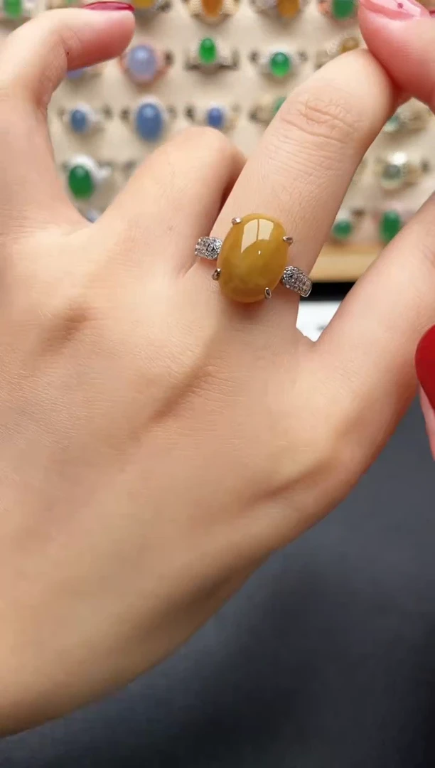 银S925镶嵌戒指翡翠一物一证一礼盒