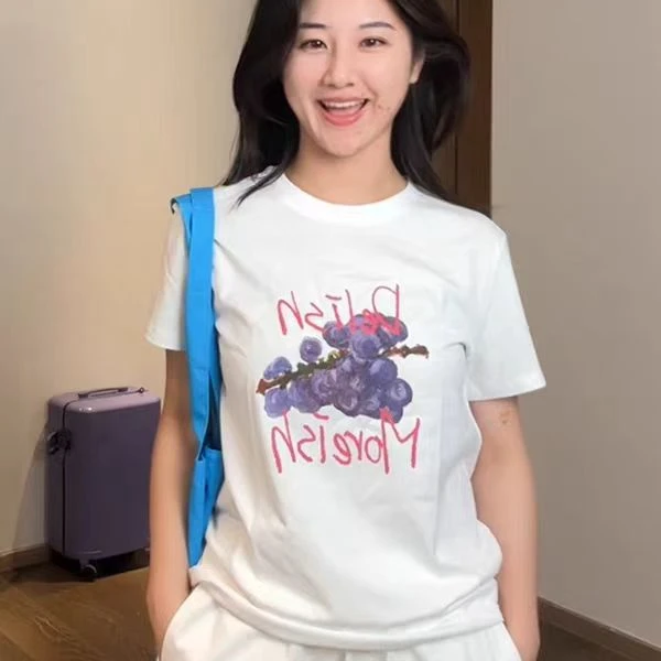 女装2025新款气质超好看白色水果图案印花t恤独特漂亮夏天小上衣
