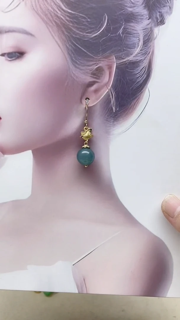 14K金镶嵌翡翠耳饰93号
