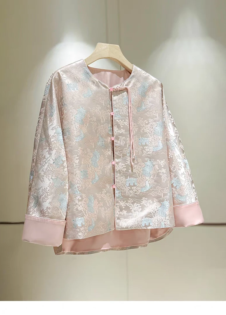 提花印花绣花女春夏立领提花短外套重工纯色网红立领直筒型气质