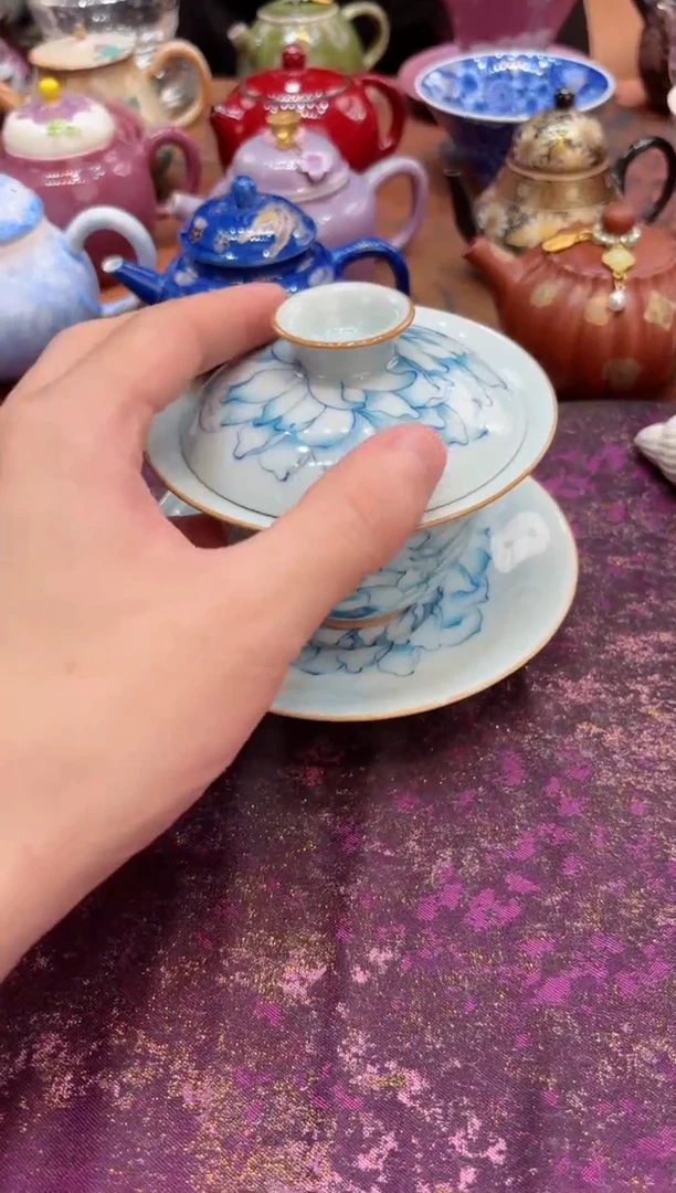 摩吉陶陶闪拍链接 牡丹盖碗