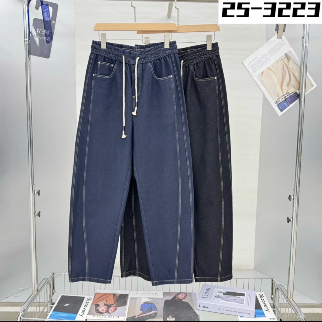 春秋新款立体裁剪明线弯刀男士休闲牛仔裤25-3223时尚百搭直筒裤