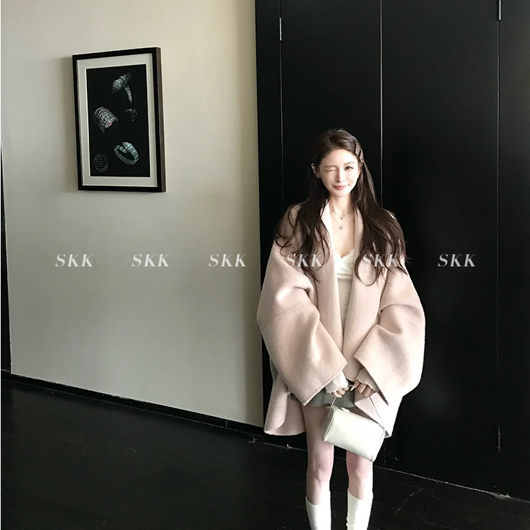 炽铂2025冬款 韩系斗篷大衣 YB定制880G高奢双面呢外套时尚百搭女