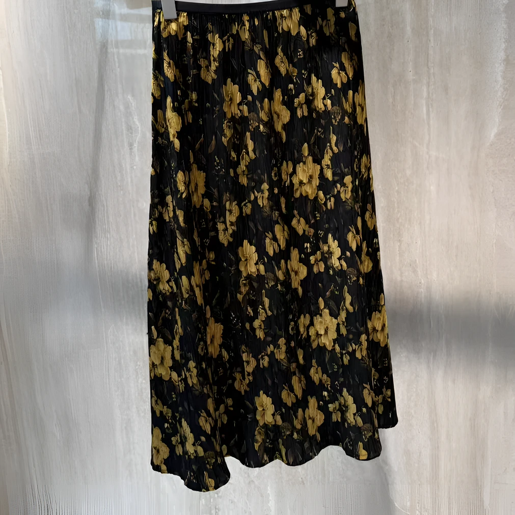 英琪家【褶皱花卉群】百搭显瘦气质女裙子洋气高级优雅