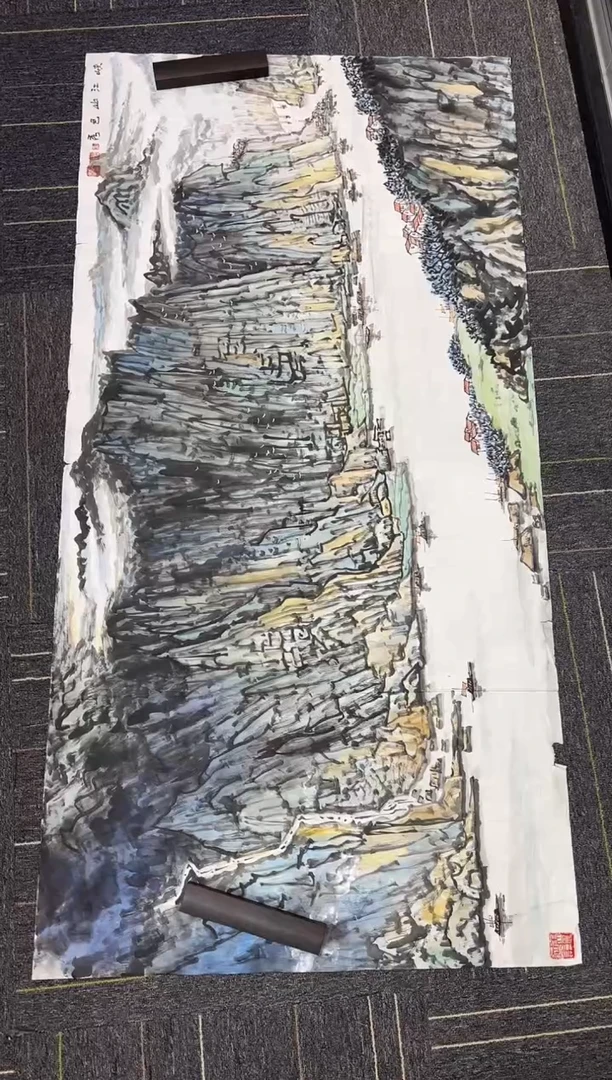 国画国画国画鉴赏手绘实稿-秀色三江峡-微瑕