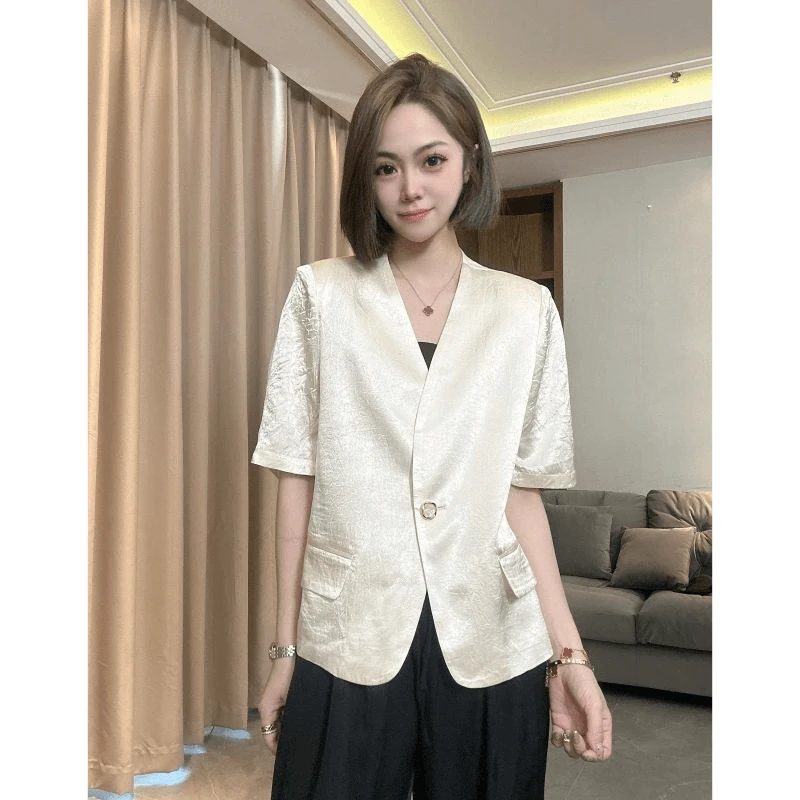 夏季小西装外套女2025新款短袖西服百搭外套小个子显高简约大气