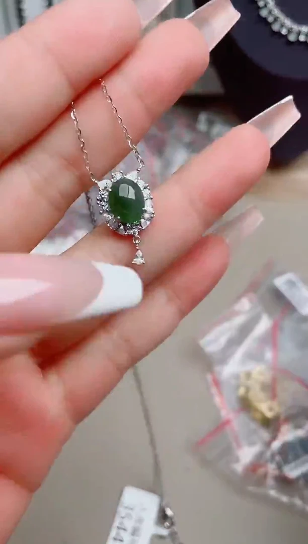 翡翠银S925镶嵌吊坠(不含链)、