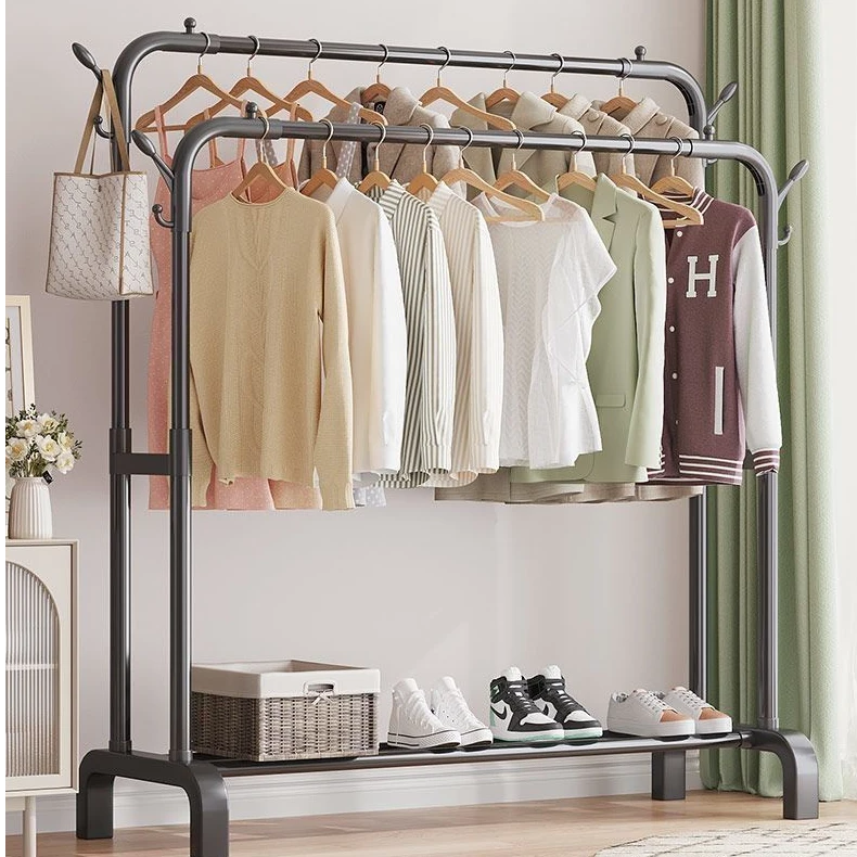 双杆衣架落地式晾衣架家用卧室挂衣架简易衣服架子阳台晒衣架立式