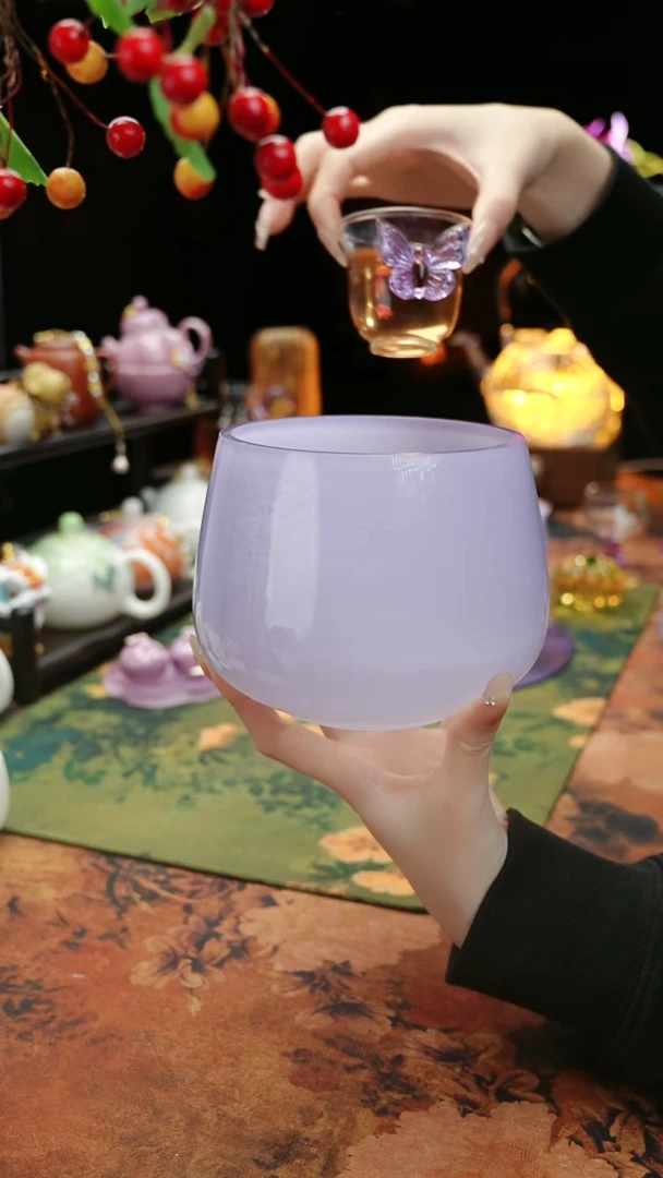 【闪购商品】紫色水晶玻璃茶渣缸建水