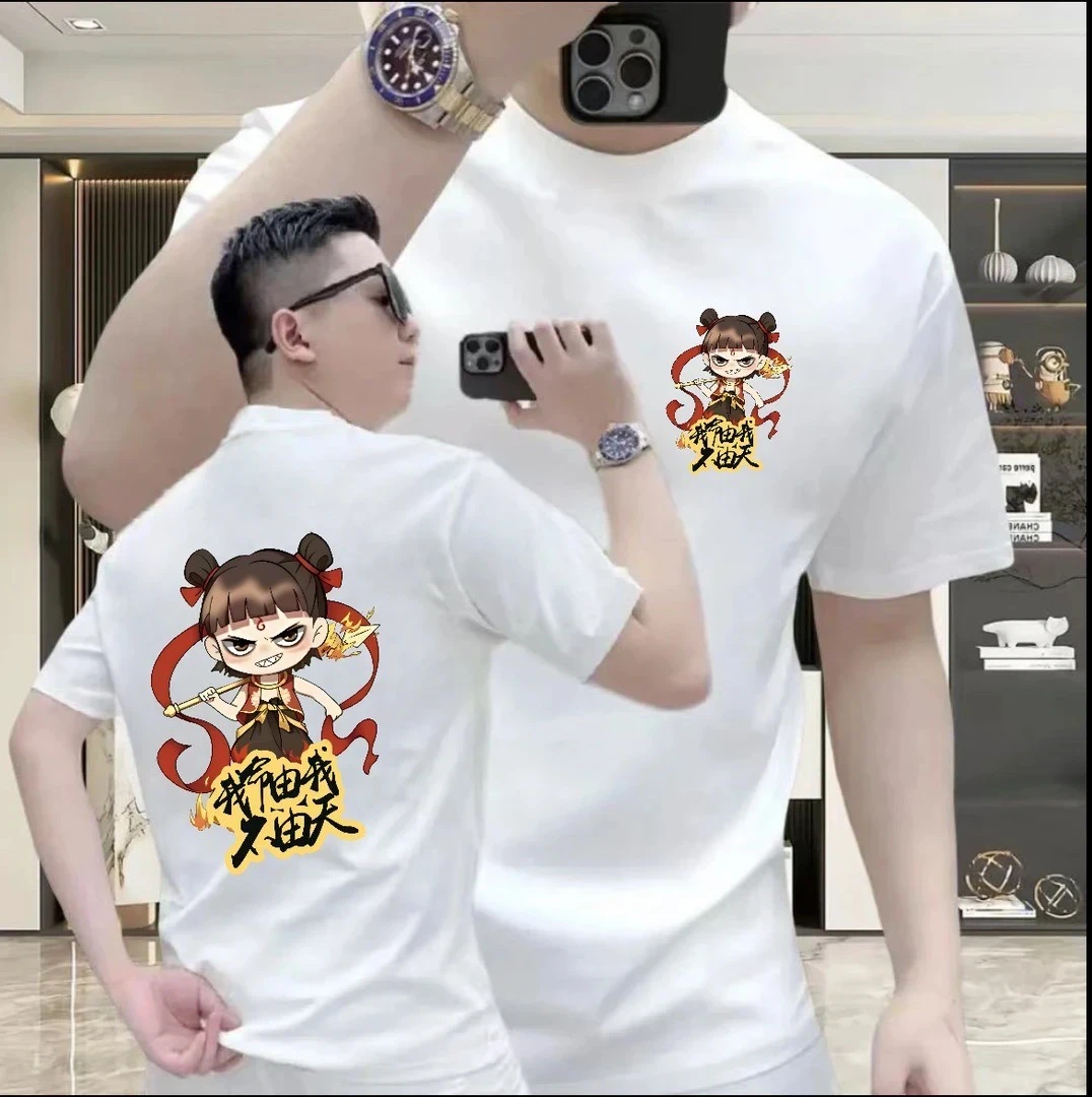 叱咤风云 高品质新款重磅轻奢百搭极简印花流行圆领时尚宽松短袖