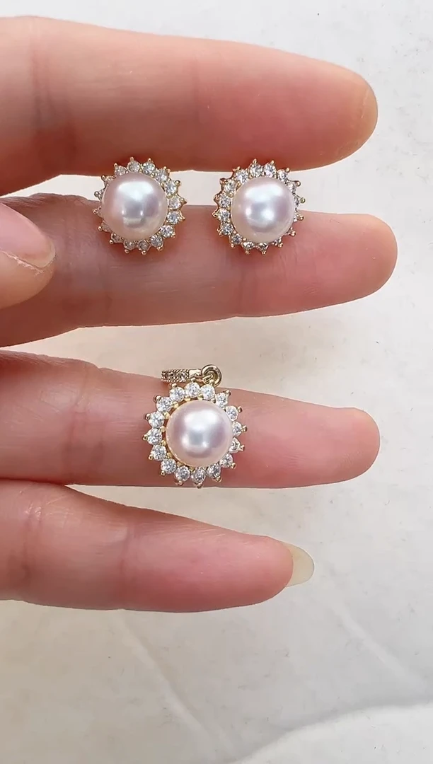 【闪购商品】淡水珍珠耳饰合金尖角太阳花套装