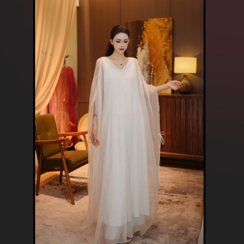 彬壹冉  新款时尚气质飘逸仙女优雅桑蚕丝连衣裙5988