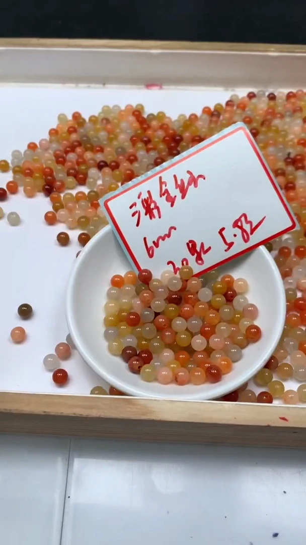 未镶嵌散珠石英质玉B409 三彩金丝玉6mm30颗5.8元