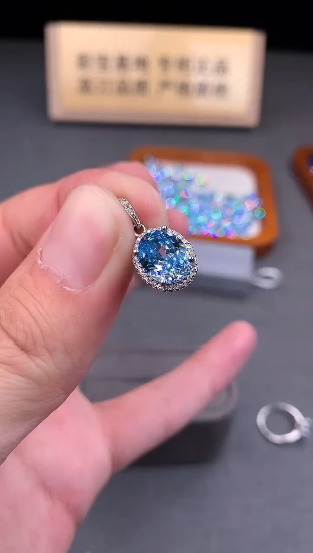银S925镶嵌颈饰海蓝宝石2222