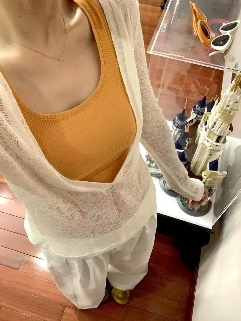 微胖MM大码女装小众时髦设计感薄款防晒罩衫慵懒风吊带上衣两件套