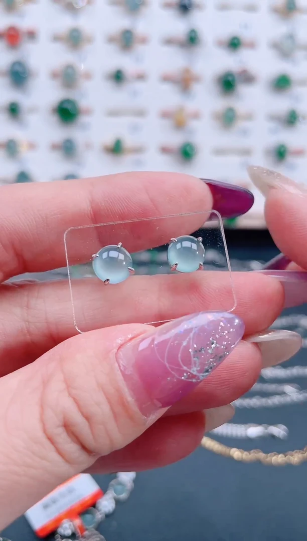 银S925镶嵌翡翠耳饰天然翡翠