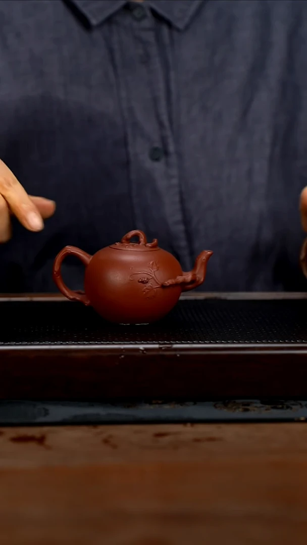 茶壶紫砂150cc黄龙山原矿红泥松鼠葡萄22