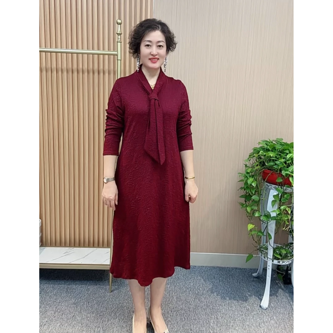 秋季新款长袖围巾领大气显瘦连衣裙0923157