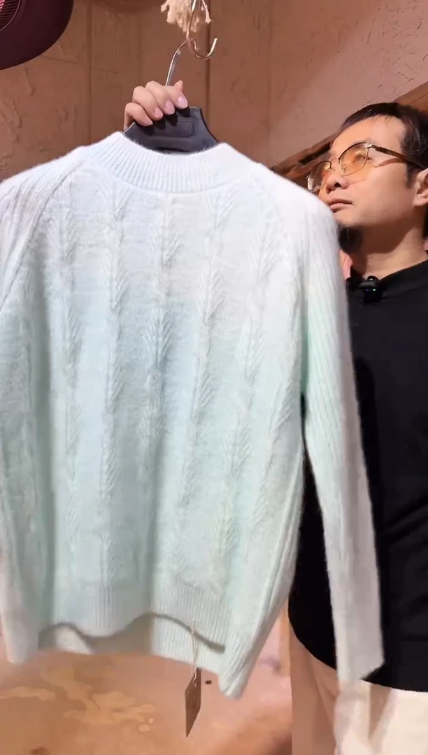 蓝染植物染麦穗毛衣