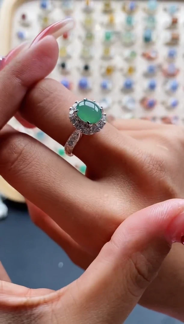 【闪购商品】翡翠戒指未镶嵌缅甸天然A货翡翠444 1+3