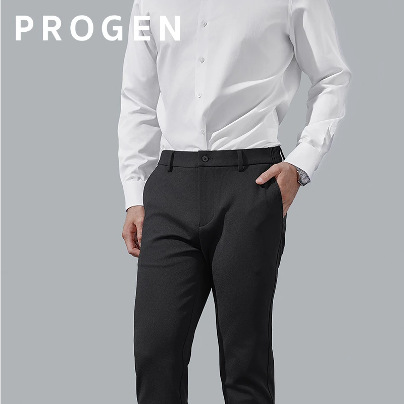 PROGEN/培罗成休闲西裤男士休闲裤长袖直筒修身纯色商务