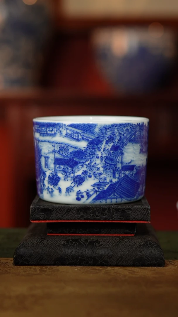 摆件全手工手绘  清明上河图直口杯