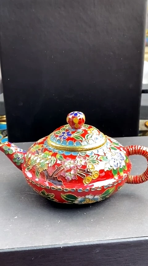 【闪购商品】非遗技艺 景泰蓝花丝壶红色（老）