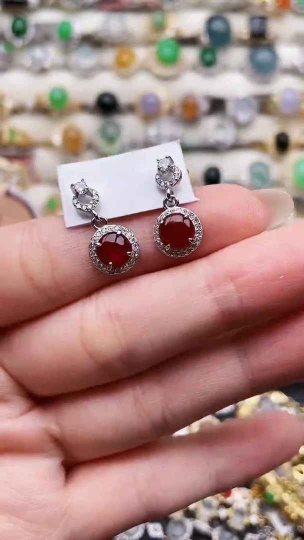 银S925镶嵌翡翠耳饰140