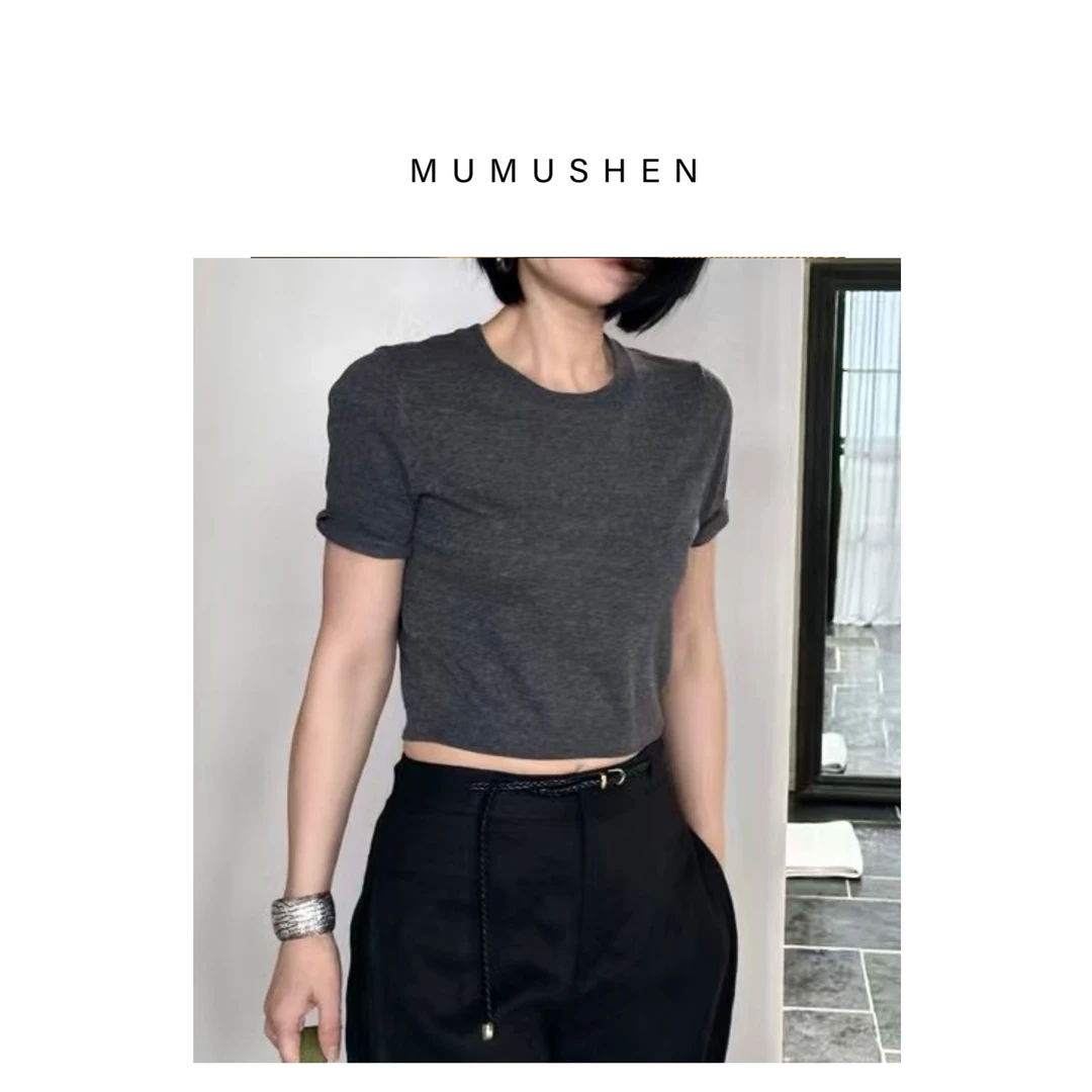 MUMUSHEN A032混纺亚麻针织短款夏季小衫