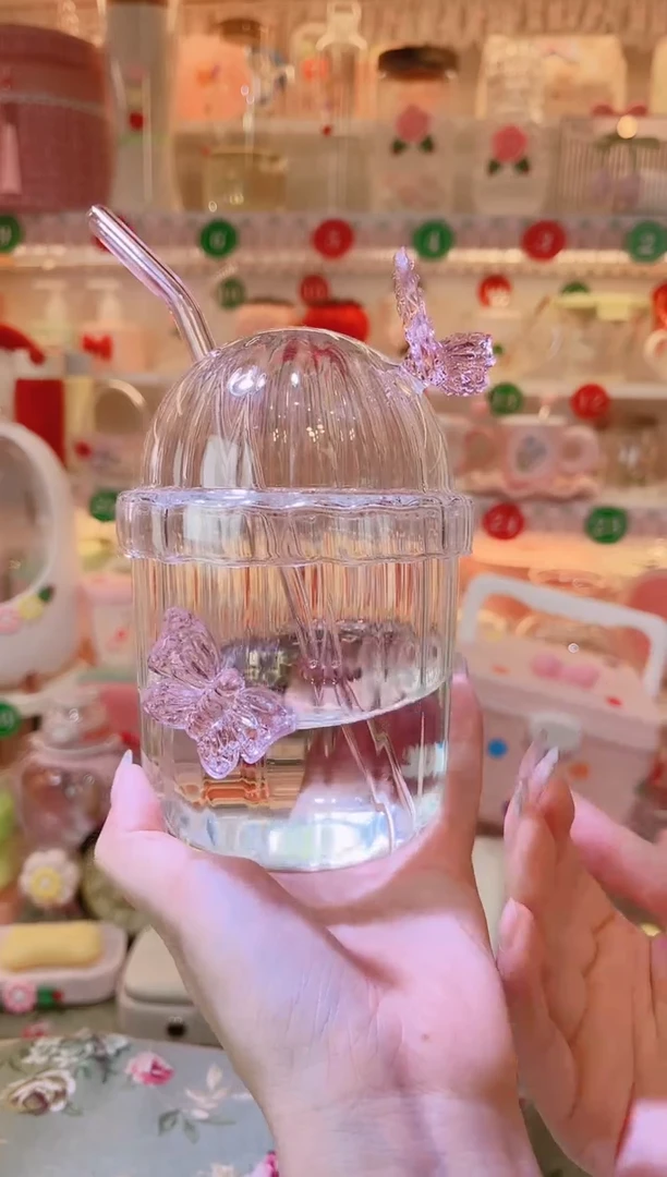 摆件品质好发货快放心拍！蝶恋花吸管杯