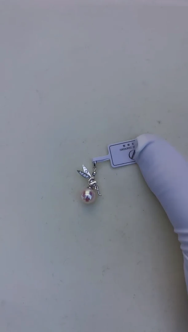 银S925镶嵌海水珍珠饰品小天使吊坠