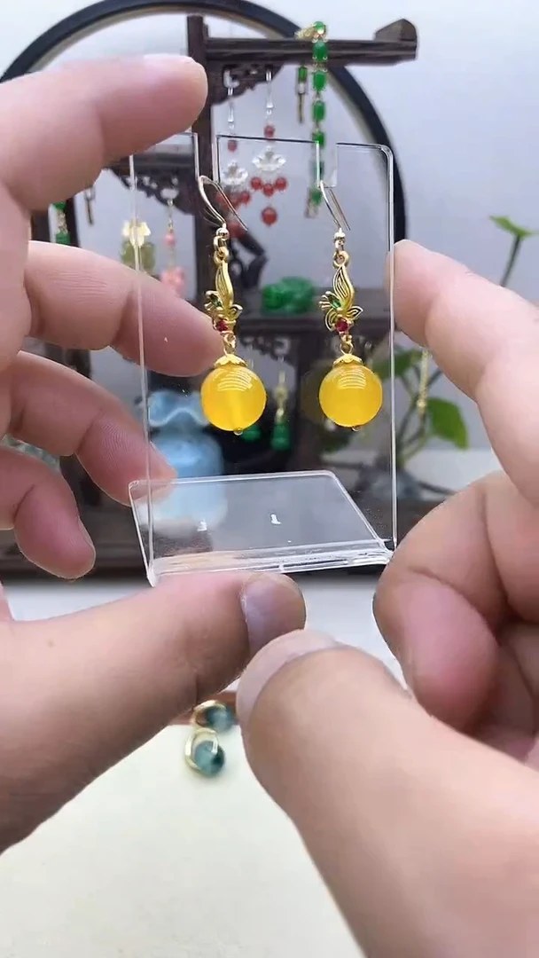 玛瑙/玉髓耳钉14K金镶嵌27号