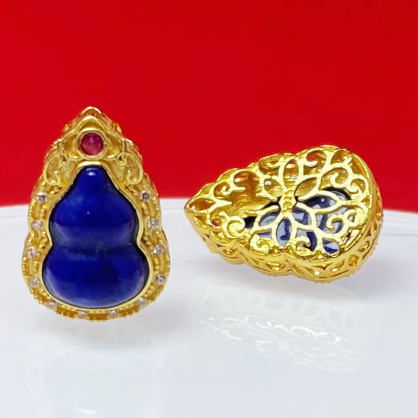 【千奇饰品】A301天然青金石葫芦通孔镀金古法蓝色约10×14.5mm DIY