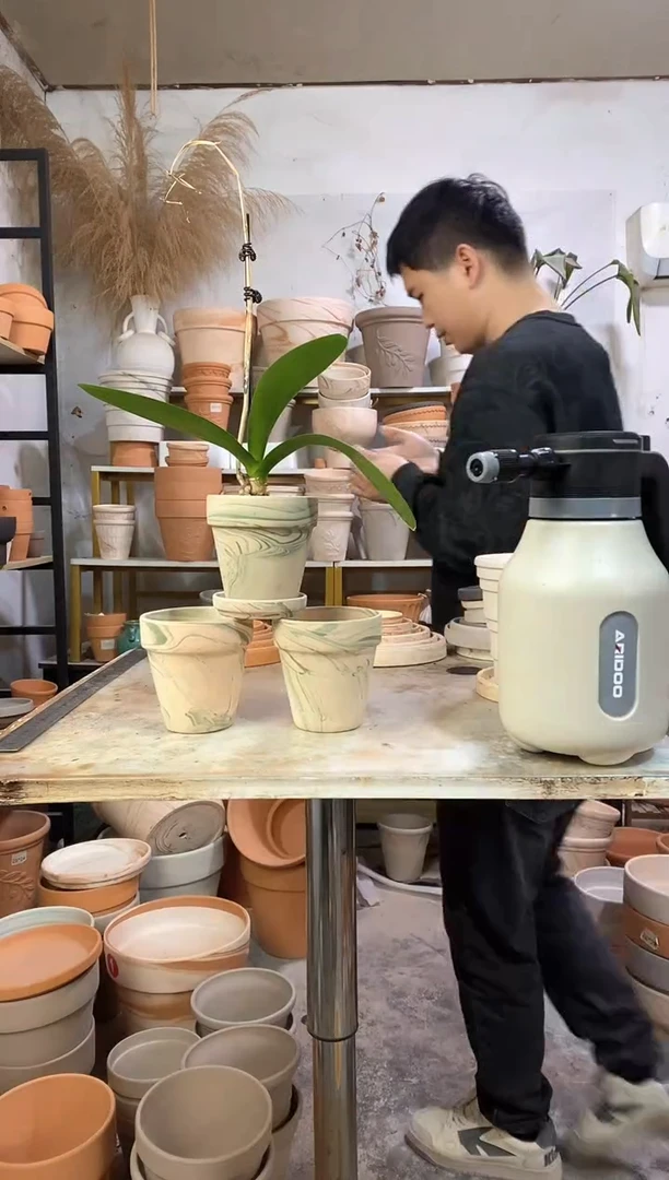 10*10绿白陶 3盆3托