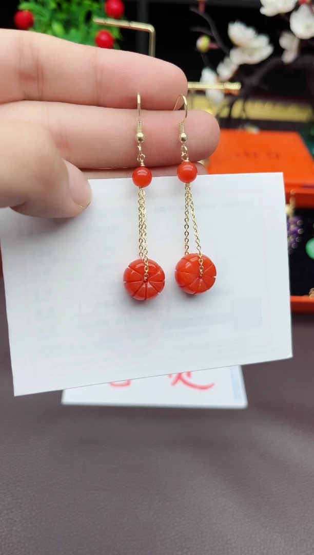 石英质玉（天山翠）银S925镶嵌耳饰317000