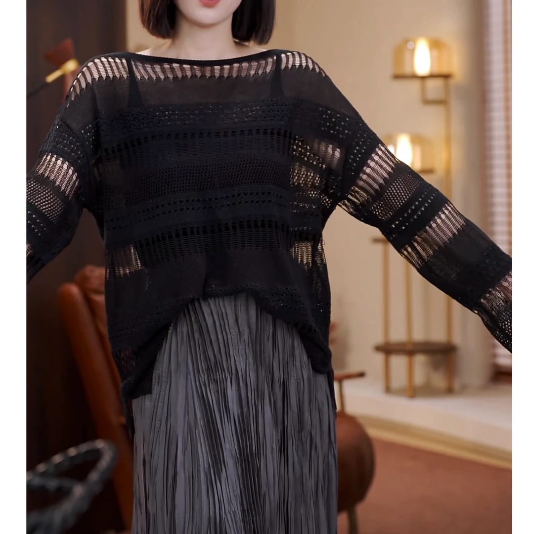 MORELAN2025春夏重工编织度假风镂空防晒长袖罩衫XM-250770