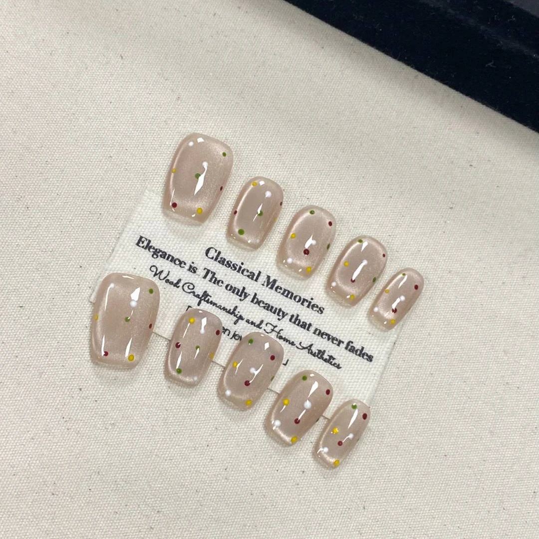 高货体验-【彩虹波点】纯手工穿戴甲（送高级美甲工具包）