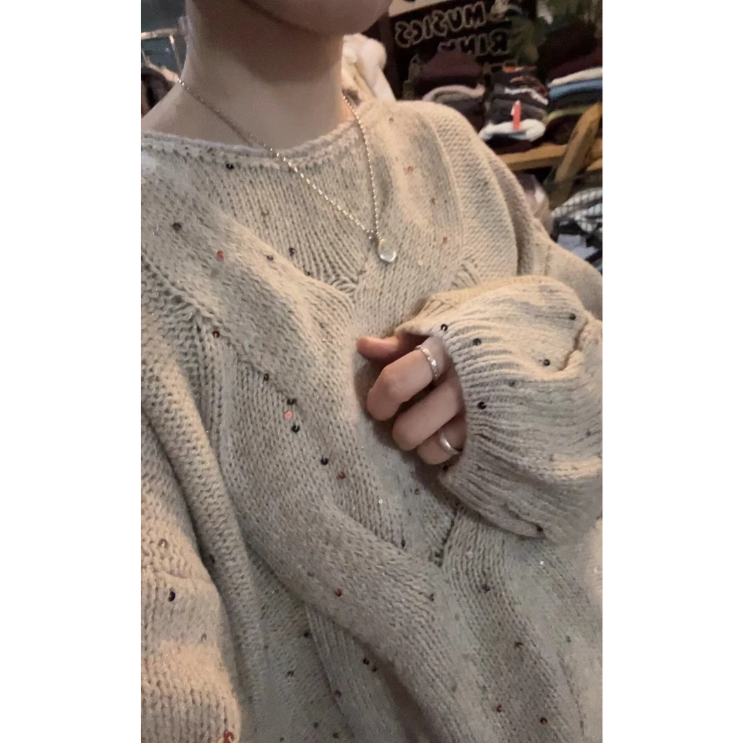 喜家外贸-小众设计感套头毛衣女宽松针织长袖韩系上衣