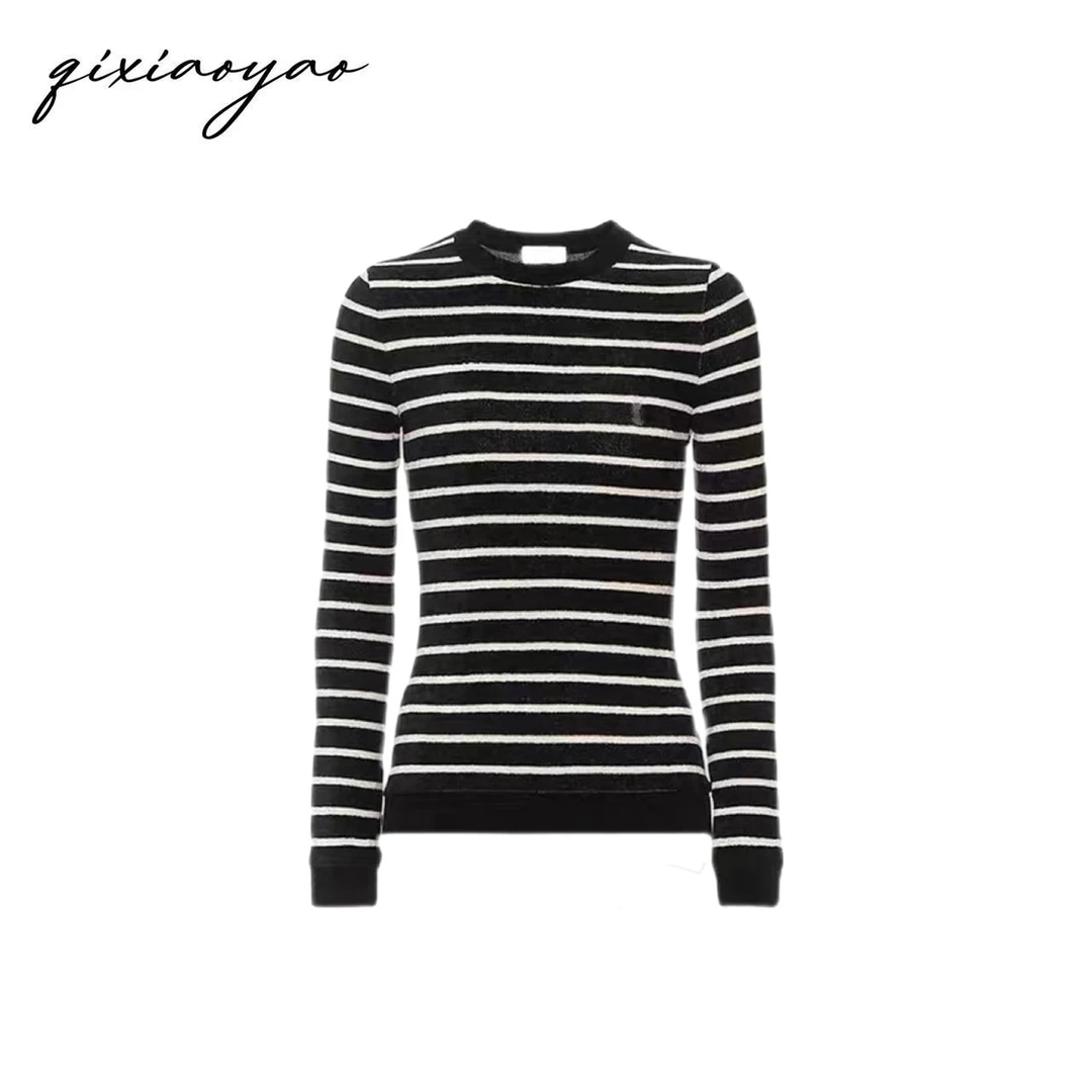 2024秋冬新款圆领显瘦修身条纹衫QSXY23030