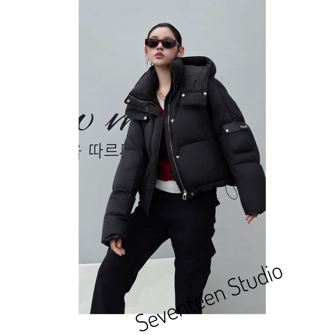 【Seventeen】90泡芙连帽袖子皮口袋时尚面包外套