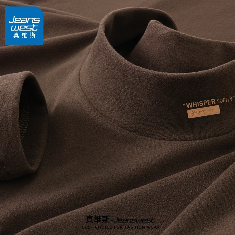 真维斯半高领男士打底衫秋冬季双面德绒加厚高级感中领内搭长袖