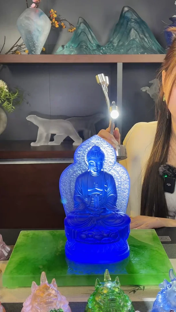 手工艺品琉璃愛**尚药师琉璃蓝色佛像