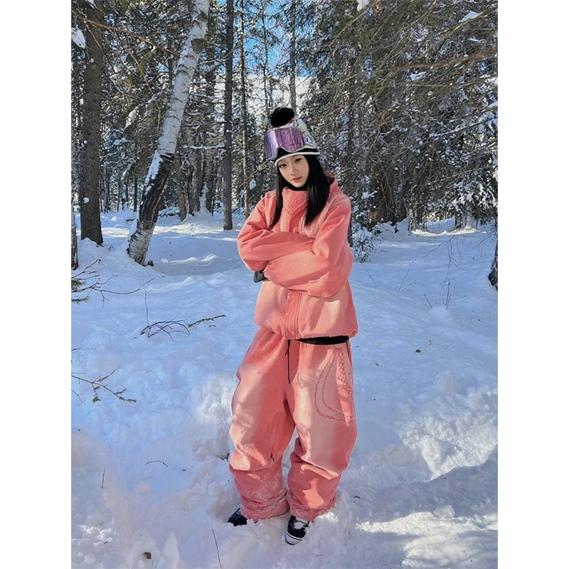 芙沿橙红色渐变滑雪服套装女2025新款户外防风防水单双板雪场穿搭