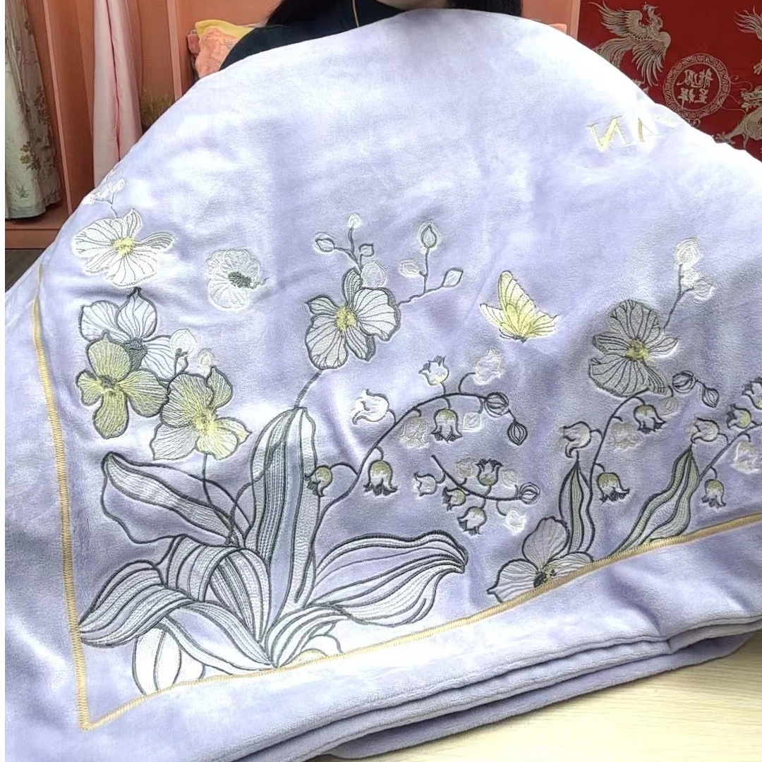 【铃兰】紫绣花加厚牛奶绒四件套刺绣牛奶绒被套大床单枕套5