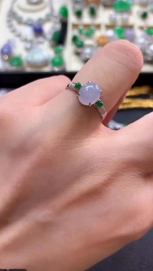 翡翠戒指18K金镶嵌b15  紫色有色差