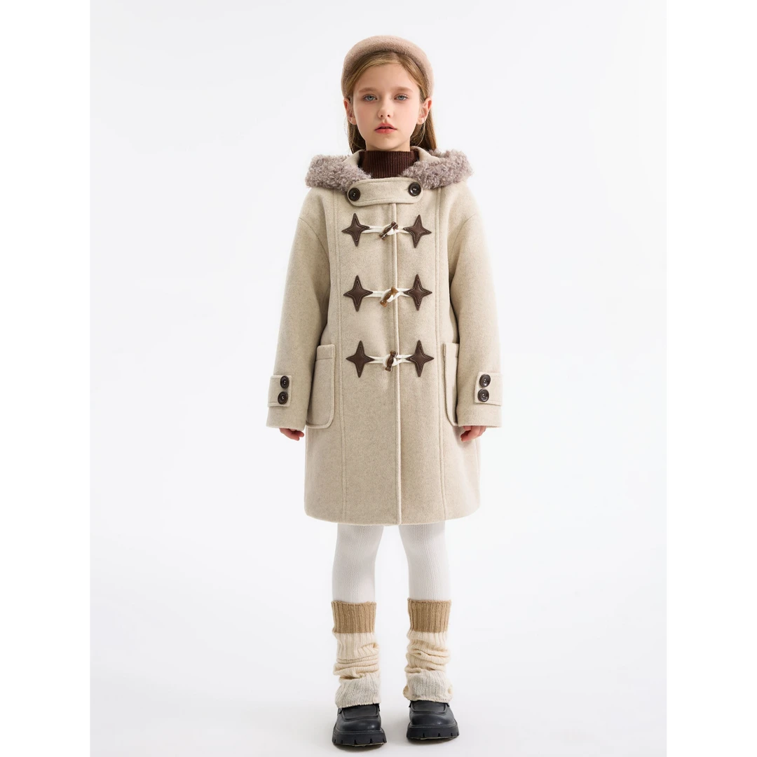 2025新款秋冬女童中长款连帽外套保暖加厚中大童大衣22489