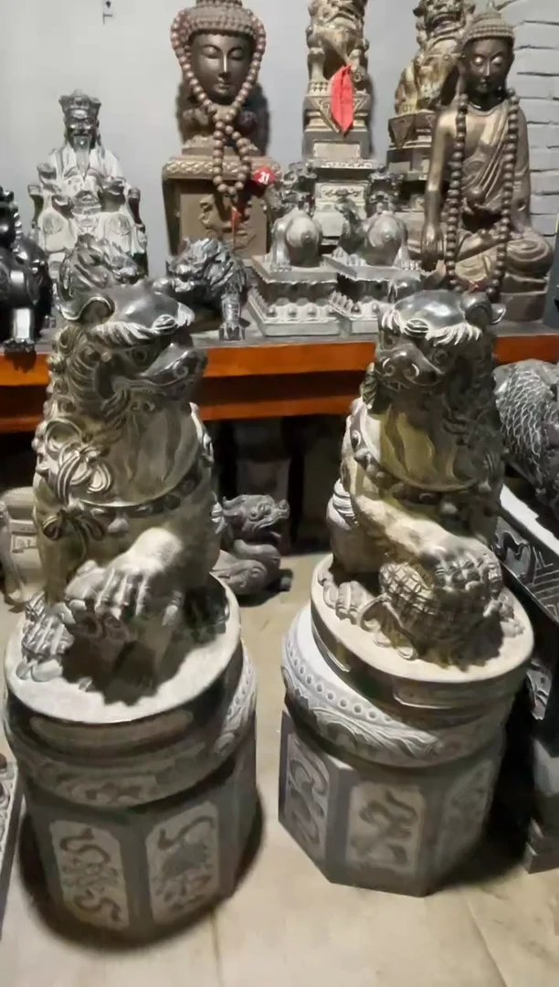 石材60狮子一对天然青石雕刻