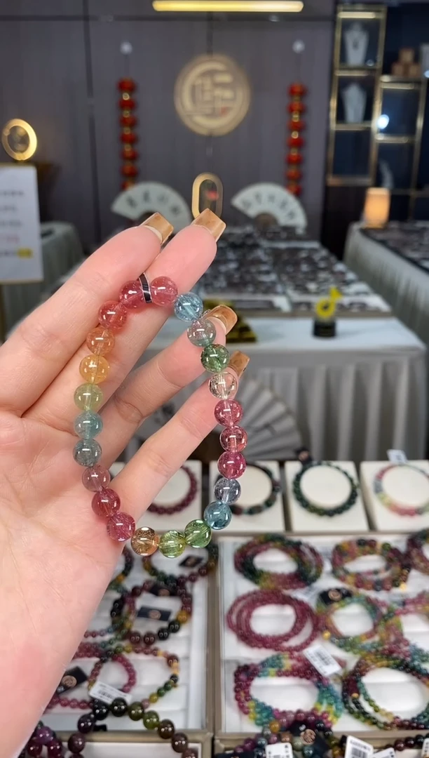 未镶嵌老矿碧玺彩虹单圈手串8mm+碧玺dan多样性发货一条