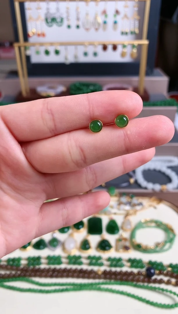 银S925镶嵌和田玉耳饰1