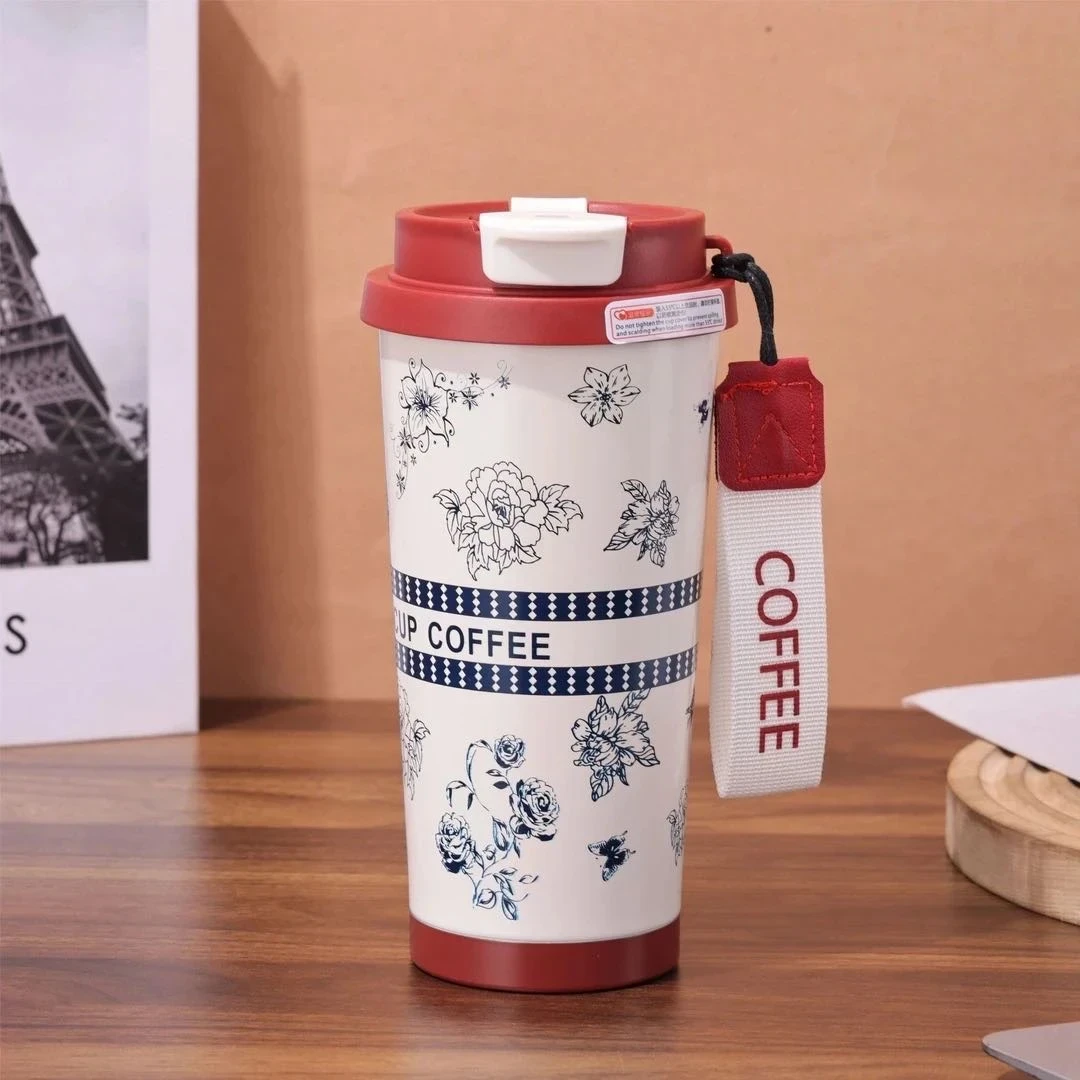 新款500ml保温杯铃兰杯保温保冷高颜值车载杯子啡杯便捷吸管杯